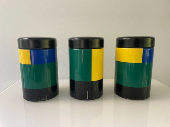 Image 1 of Set van 3 vintage retro Brabantia voorraadpotten – Memphis style jaren 80