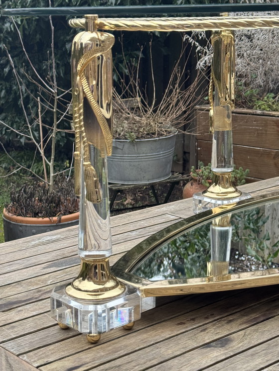 Image 1 of Tavolino da caffè Hollywood Regency | Italiano, dorato e a specchio | ca. 1975)