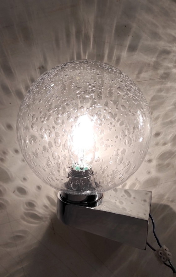 Image 1 of Designer-Wandleuchten aus verchromtem Metall und gewölbtem Glas von Keuco – 1960er/70er Jahre