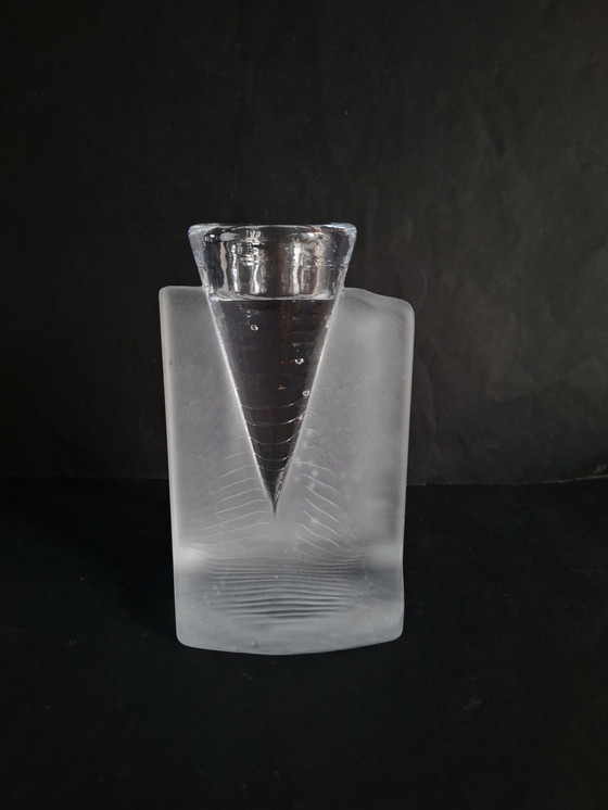 Image 1 of Kosta Boda crystal candlestick, Ice Age style. Designed by Kjell Engman in 2004.