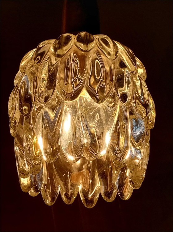 Suspension vintage italienne verre et laiton, Italiaans ontwerp, Métal, Transparent (photo 5 sur 9)