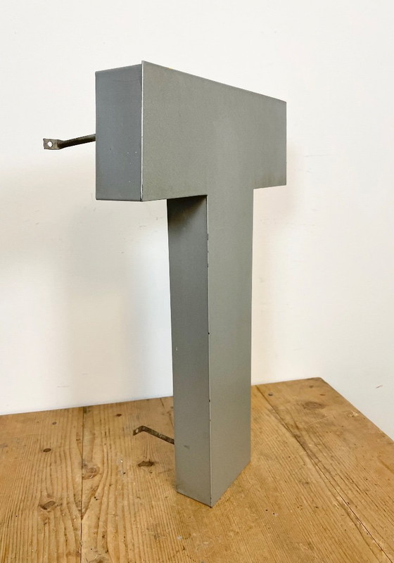 Image 1 of Large Vintage Grey Iron Facade Letter T, 1970s
