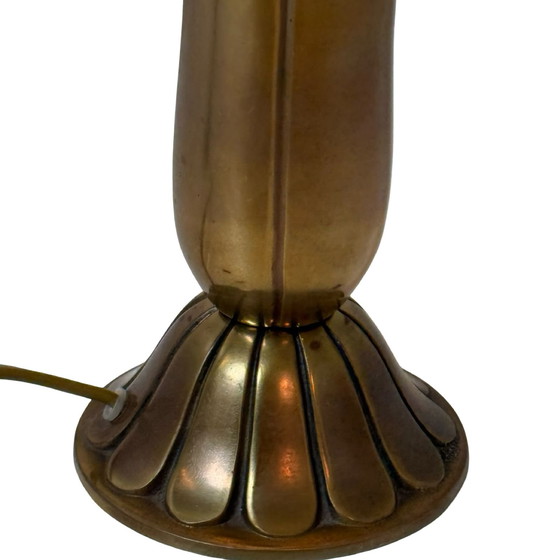 Image 1 of Art Déco (stile) - Lampada da scrivania a forma di uovo realizzata in vetro marmorizzato e base in ottone