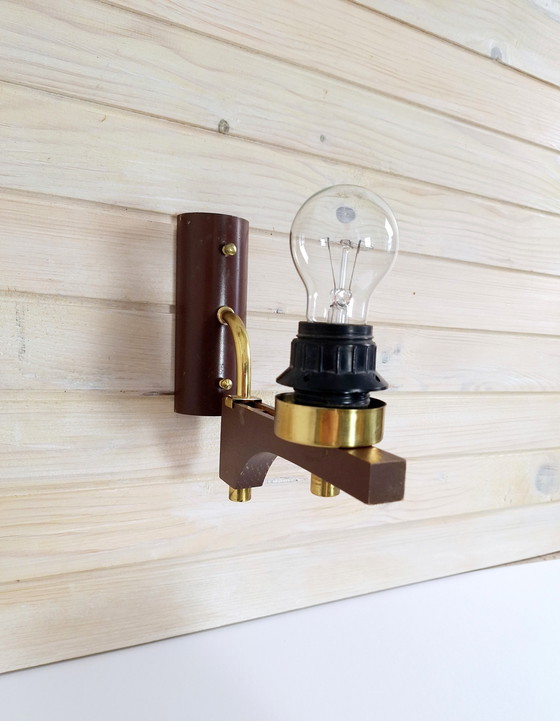 Image 1 of Vintage Wall Wood Lamp, Wood with Glass Shade