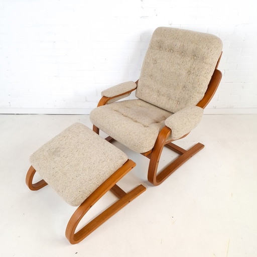Fauteuil et repose-pieds Westnofa vintage, design moderne du milieu du siècle
