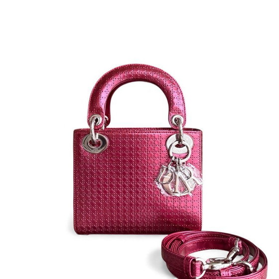 Image 1 of DIOR LADY MINI - Kalbsleder, Mikro-Cannage, Metallic-Rosa, Silberne Beschläge, Verstellbarer Riemen