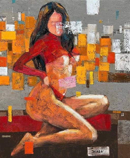 Groot Origineel Schilderij (120x100) – Hoang Anh – Naakt in Olieverf