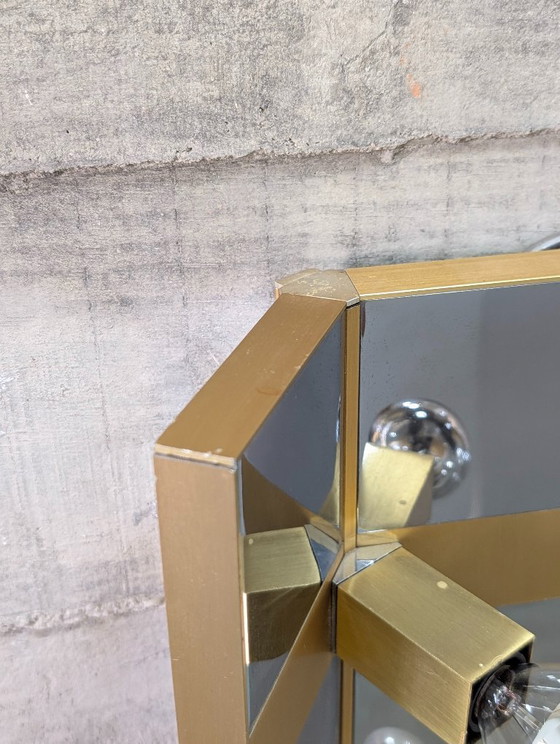 Gaetano Sciolari Mid-Century Modern Illuminated Vanity Wall Mirror in Chrome and Brass, Italy, 1970s – Glass (photo 13 of 18)