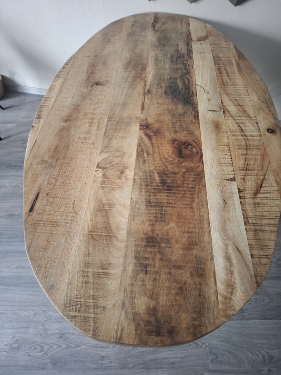 Image 1 of Table basse ovale en bois brut, pieds en métal noir, 190 cm / Hacco