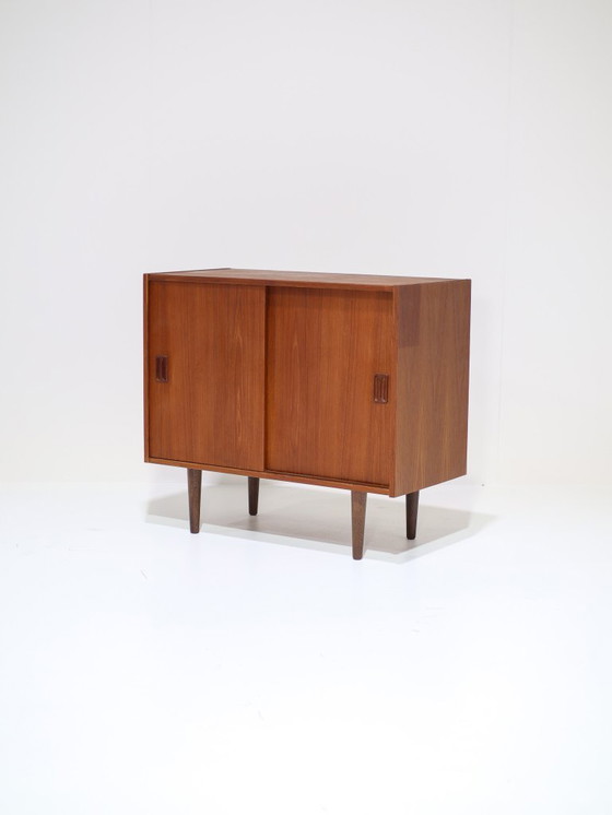 Image 1 of Danish vintage teak wood sliding door cabinet