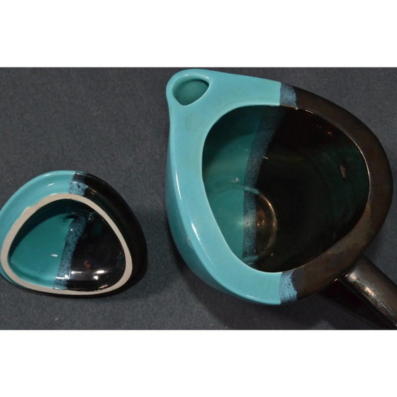 Mid 20th Century Vallauris – Black and Turquoise Blue Faience Coffee Set - 15 pcs – Crockery (photo 13 of 18)