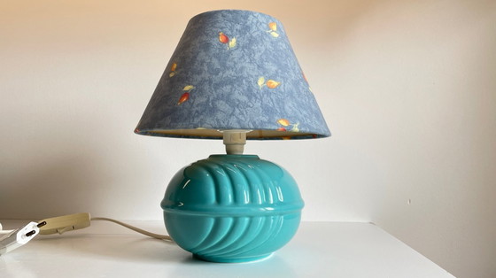 Image 1 of Vintage Ocean Blue Ceramic Lamp