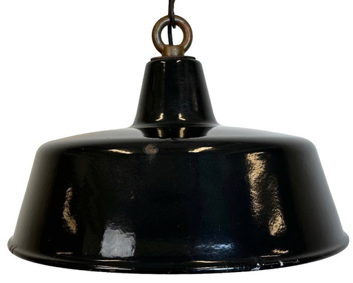 Black Enamel Industrial Pendant Lamp, 1950s