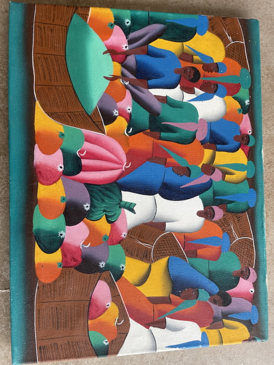 Haitianischer Markt - Acryl auf Leinwand - 70er Jahre – Gemälde & Zeichnungen, Wood, Canvas (photo 2 of 6)