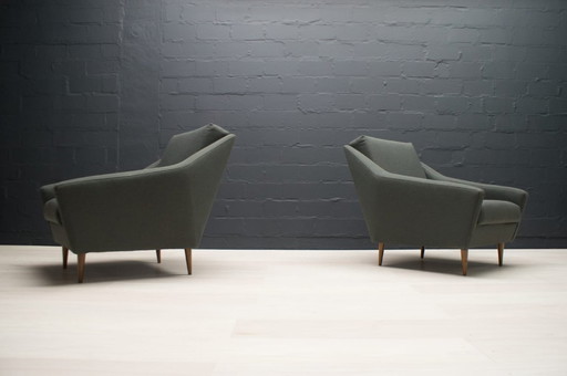 Set di poltrone in legno e tessuto di Eddie Harlis per Hans Kaufeld, anni '60