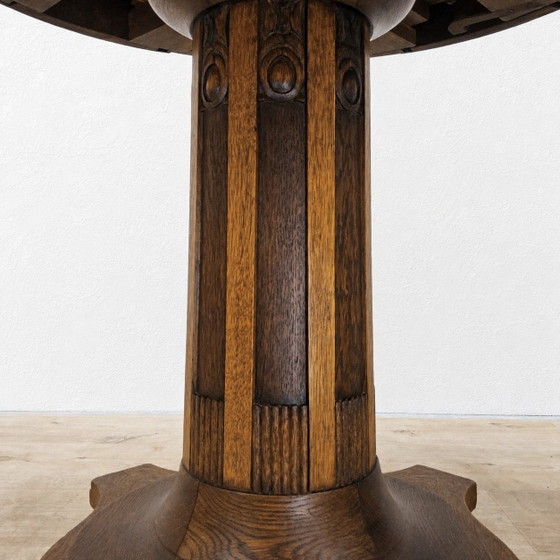 Image 1 of Antieke Eiken houten Art Deco Speeltafel / kaart tafel  / ronde eettafel (uitschuifbaar)