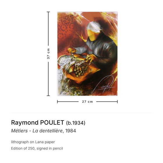 Image 1 of Raymond POULET Trades - De Kantwerkster Gesigneerde lithografie 1984