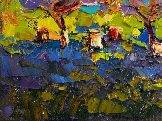 Image 1 of Original Oil Painting Colorful Trees Landscape Colors spring aroma