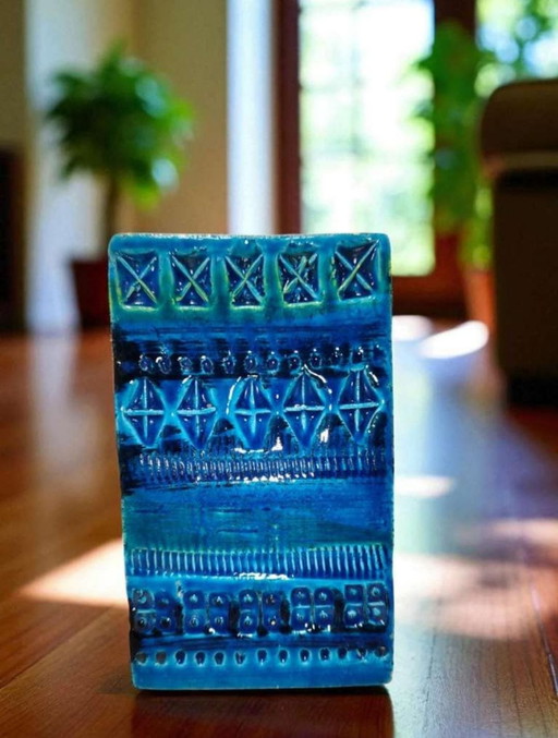 Bitossi Rimini Blu Rechteckvase | Aldo Londi Italian Mid-Century Art Pottery 1960s