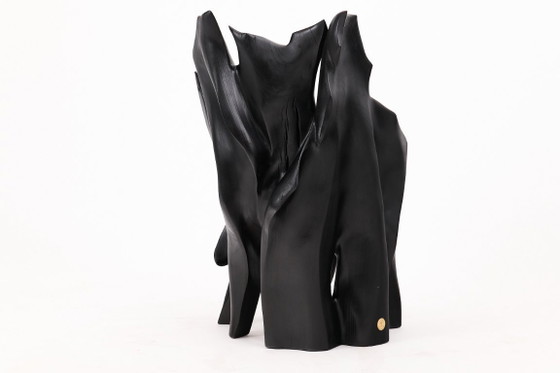 Image 1 of Fauteuil sculptural en bois noir carbonisé aux formes organiques par Logniture