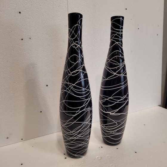 Image 1 of Paar "schwarz-weiße" Vasen, Glas, 70er Jahre - Frankreich