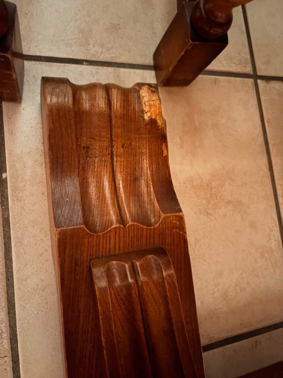 Tavolo da pranzo in legno con motivo a scacchiera e sei sedie, Tavoli da pranzo, Skai, Marrone, Klassiek (foto 3 di 5)