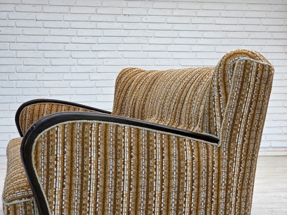 Image 1 of 1960s, Danish 3-seater sofa, original, brown furniture wool, beech wood.