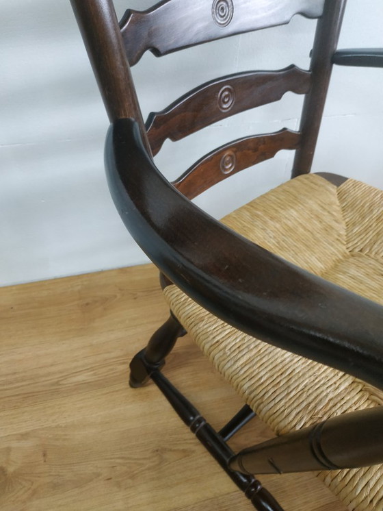 Image 1 of Poltrona da camino in legno vintage con seduta in vimini