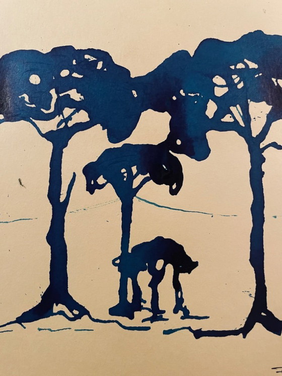 Image 1 of Dipinto ad acquerello monocromatico firmato "Pineta al crepuscolo"