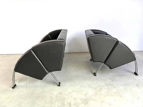 Set divano postmoderno di Young International, anni '80 – Zona salotto, Pelle, Cromo (photo 3 of 11)