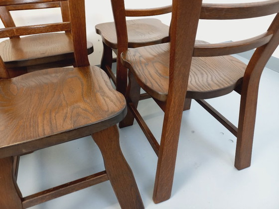 Image 1 of Set of 6 vintage brutalist oak chairs from the 1950s