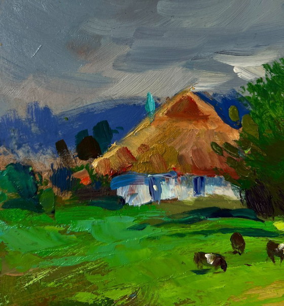 Image 1 of Original Oil Painting Summer Village Landscape Path Leading To A Rural Field
