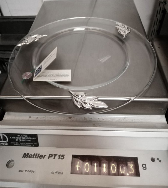 Image 1 of Clear glass tray with 925 silver leaves