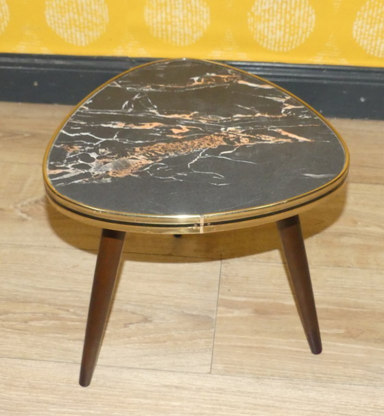 Image 1 of Original 50s 60s flower stool formica gray rose marbled Ø29 H28.5 mini kidney-shaped table vintage retro flower stool plant stan