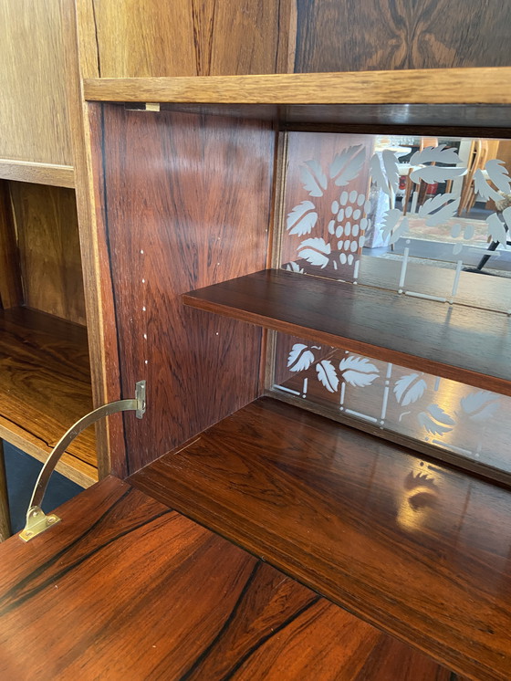 Image 1 of Vintage Rosewood Bookcase With Sliding Doors and Bar