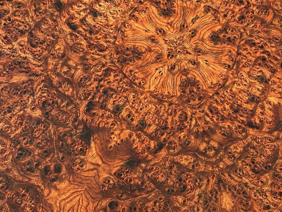 Image 1 of Round designer dining table made of thuja root veneer and steel, 1980s