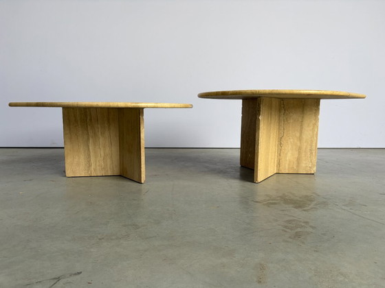 Pair of vintage travertine coffee tables or side tables, 1970s, Beige (photo 10 of 12)