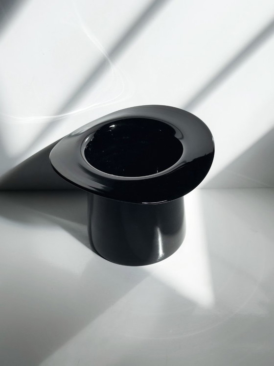 Vintage Black Glass Vase, Cylindrical, Postmodern / Art Deco Revival, 1980s (photo 3 of 5)