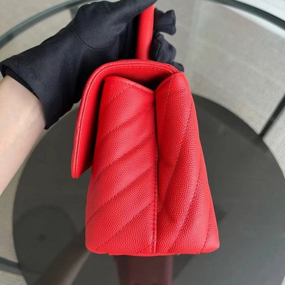 Image 1 of Chanel Caviar Small Coco Handle Chevron Calfskin Light Red Silver Hardware Series 28