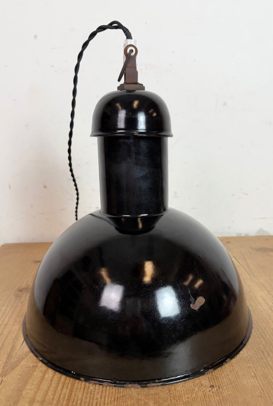 Image 1 of Black Enamel Industrial Pendant Lamp from AEG, 1930s