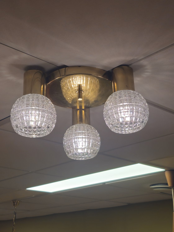 Image 1 of Vintage Brass Ceiling Light Ceiling Lamp Glass Limburg
