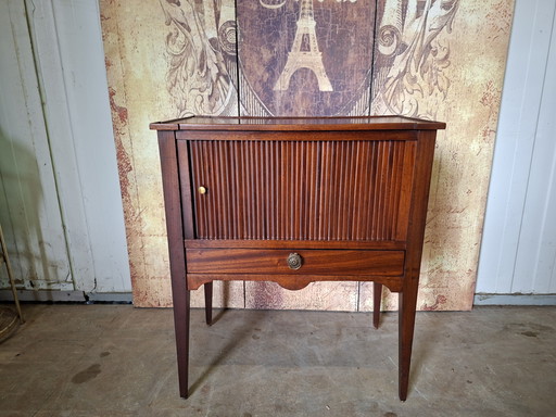 Mesa de recibidor antigua, mesa de teléfono, mesa auxiliar, con tapa enrollable dim. 56x34cm y 65cm de alto.