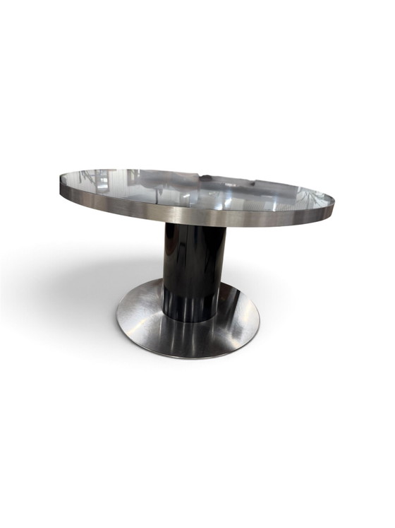 Iconische Vintage Design Tafel – Willy Rizzo Voor Mario Sabot (Italië) – Eettafels, Wood, Metal (photo 5 of 6)