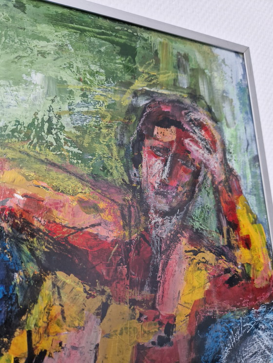 Image 1 of Peinture impressionniste encadrée - R. Vd Linden - 72 x 52 cm