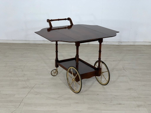 Carrito de servicio antiguo de mediados de siglo / Carrito de té vintage / Madera fina con estantes plegables