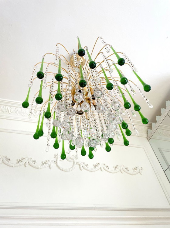 Image 1 of Lustre cascade vintage italien de Murano vert – années 1970