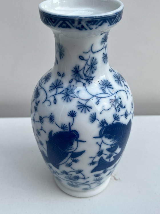 Vintage Blue White Koi Vase 16cm - Carp - Made in China - Mini Vase, Porcelain (photo 2 of 5)