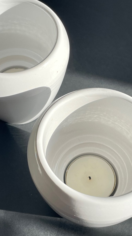 Image 1 of Pair of White Ceramic Candlesticks