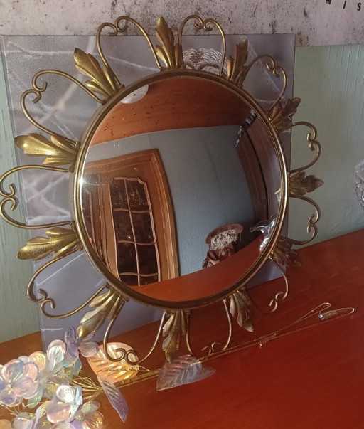 Vintage Deknudt Zonnespiegel Jaren 60 – Hollywood Regency Heksenoog Spiegel Messing – Bolle Butlerspiegel Mid Century Moderne Wa