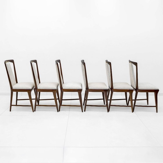 Image 1 of Set of 6 Osvaldo Borsani Mid-Century Modern Italian Bouclè Dining Chairs, 50s